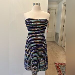 BCBG Maxazria Strapless Stripped Mini Dress Preowned